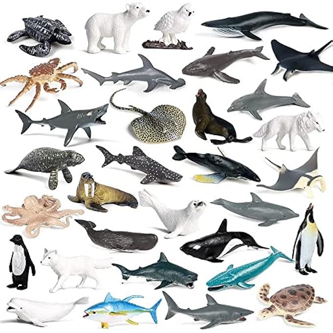 32PCS REALISTIC MINI OCEAN ANIMAL FIGURES SET - SHARKS, WHALES & ARCTIC CREATURES TOYS FOR KIDS - GREAT GIFT FOR OCEAN LOVERS & EDUCATIONAL PLAY - Image 1